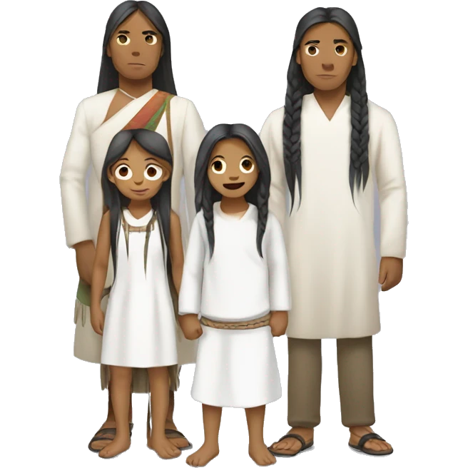 indigenous Kogui family with white clothing and long hair emoji