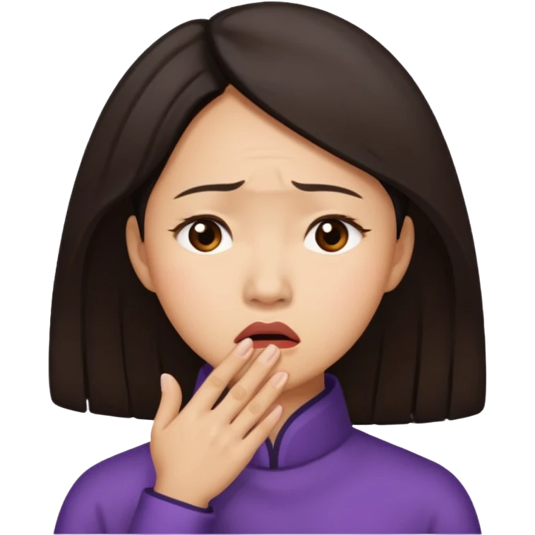 Asian woman agonizing over her chin emoji