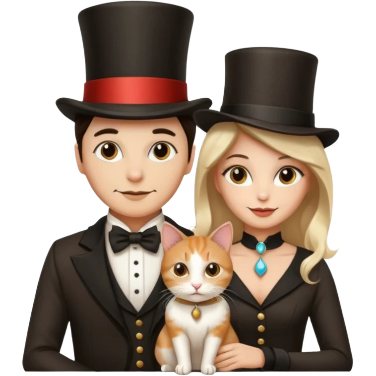 magician couple and their pet cat emoji