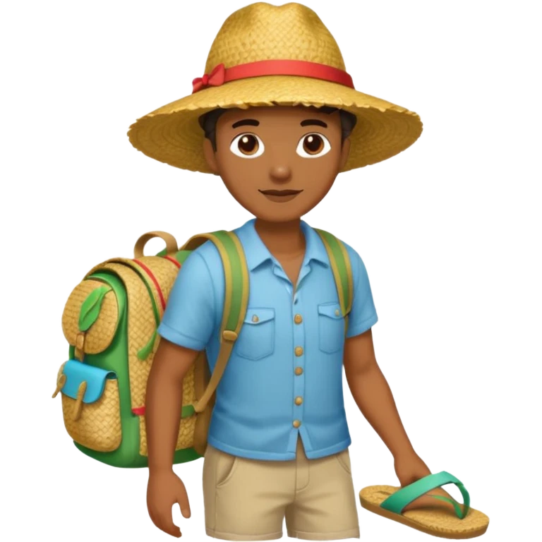 Créole réunionnais chapeau paille tong au pieds et sac a dos en rafffia emoji