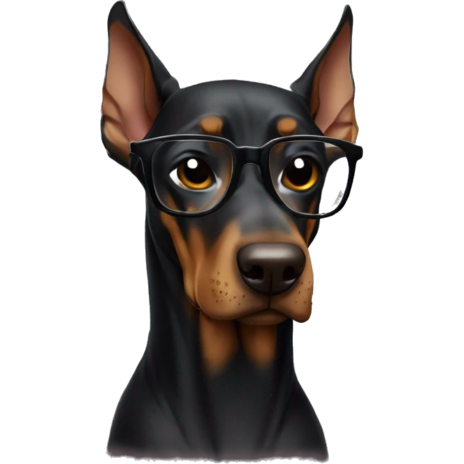 Doberman in glasses with black frames and in a sweatshirt is crying emoji