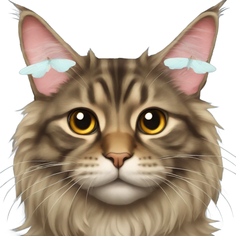 Maine Coon with a stupid face and butterfly on his nose emoji