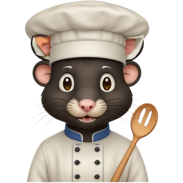 A rat with a fringe, long black hair and chefs hat emoji