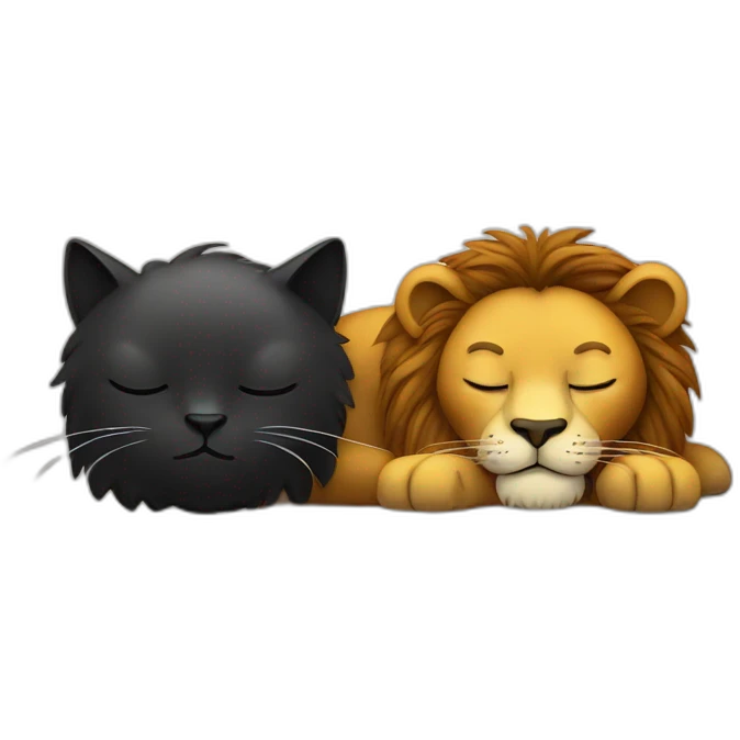 Big Lion and black cat both closed eyes sleeping emoji