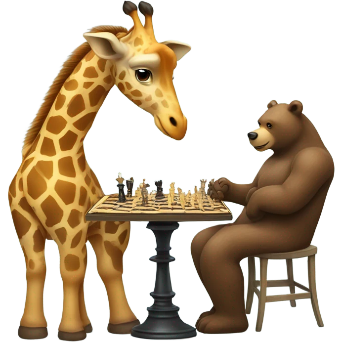 Giraffe playing chess with a bear emoji