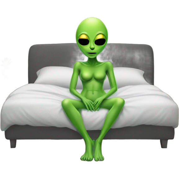 Green alien woman laying on the bed emoji