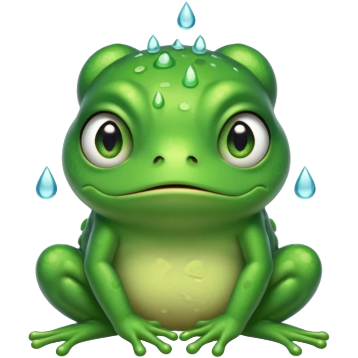  قورباغه ای که‌ ناراحته و دستش رو سرشه و اشکش در اومده و گوگولی ایستاده emoji