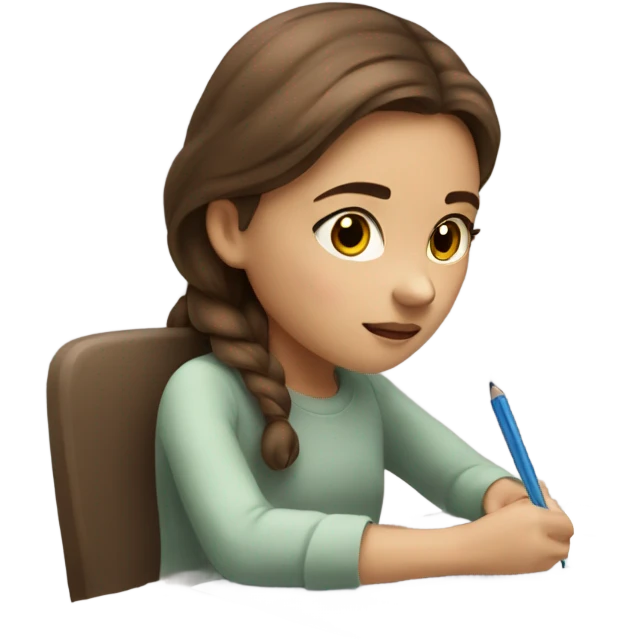 Girl with brown hair in process of writing on paper emoji