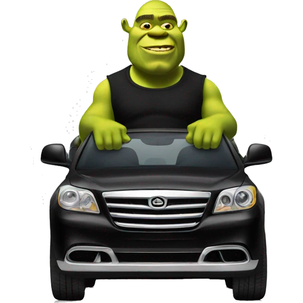 Shrek driving a black luxury car emoji