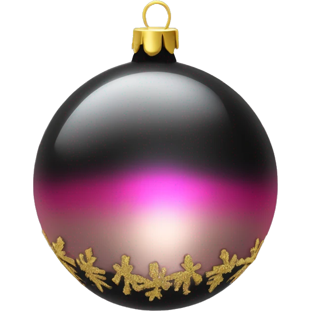 Realistic black and pink metallic christmas bauble with gold accents.  emoji
