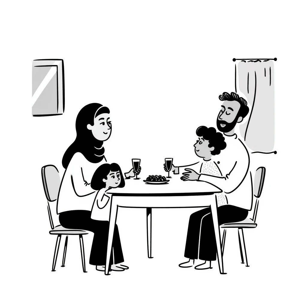 Muslim family waking up for early morning meal during Ramadan emoji