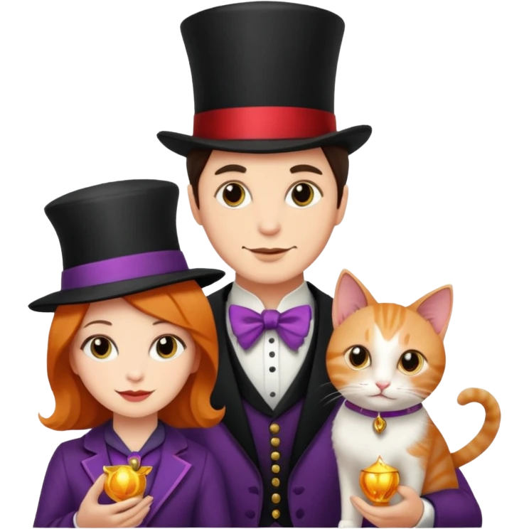 magician couple and their pet cat emoji