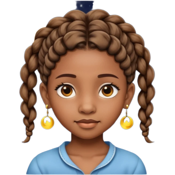 a brown skin ten year old girl with short twists  and moon earrings emoji