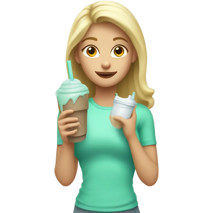Protein shake blond girl drink mint clothes emoji