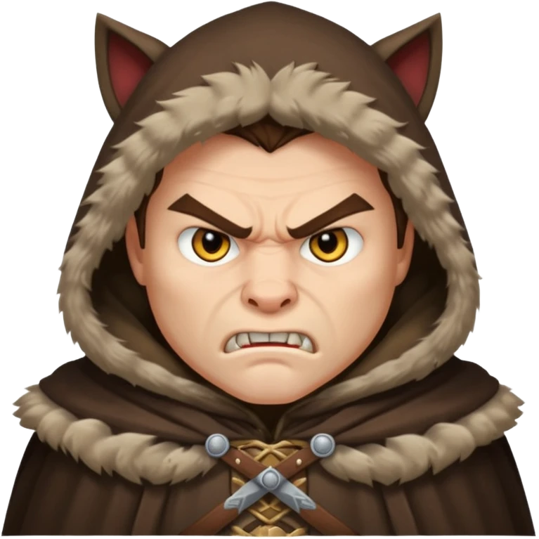mean looking Hun warrior inspired by Mulan, snarling face, heavy fur cloak, menacing eyes emoji