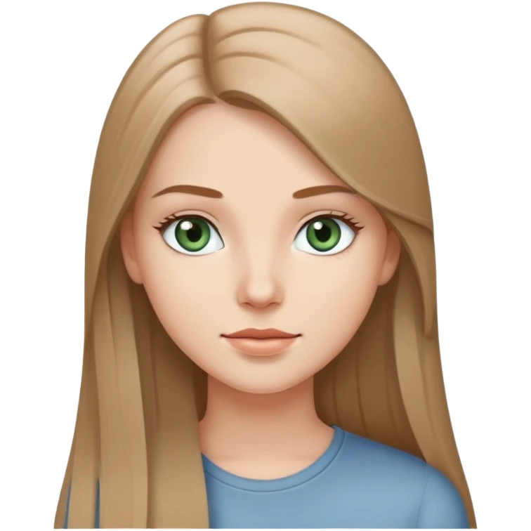 A pretty white gril with long light brown straight hair and grey bluish greenish eyes emoji