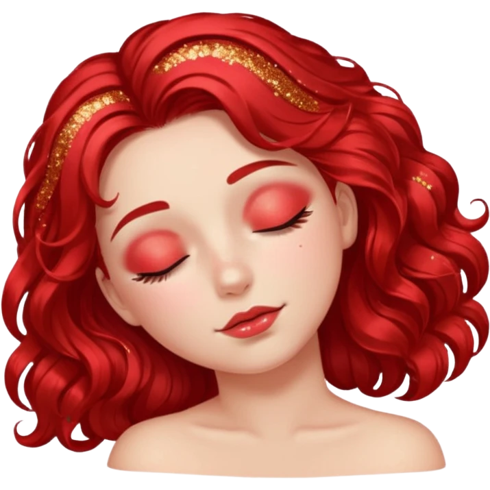 red glitter girl with closed eyes lying on the floor emoji