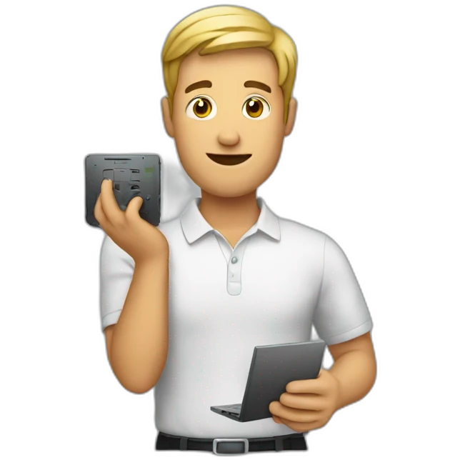 man holdin computer emoji