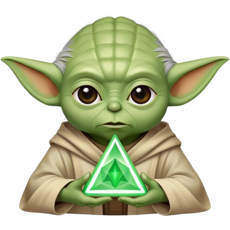 yoda holding a green mystic hollow triangle emoji