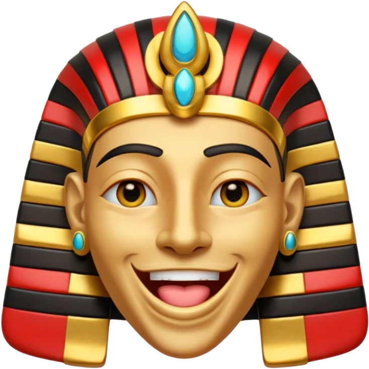 Discord emoji for "RA Silkroad", Ancient Egyptian theme, funny Pharaoh face laughing widely, cartoonish, colorful, shiny gold accents, small and clear, perfect for emoji use.
 emoji