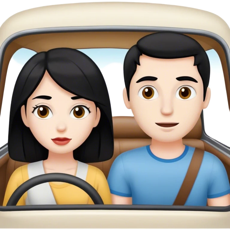 Two people man and woman on a road trip girl with black hair and white skin, man with brown hair and white skin  emoji