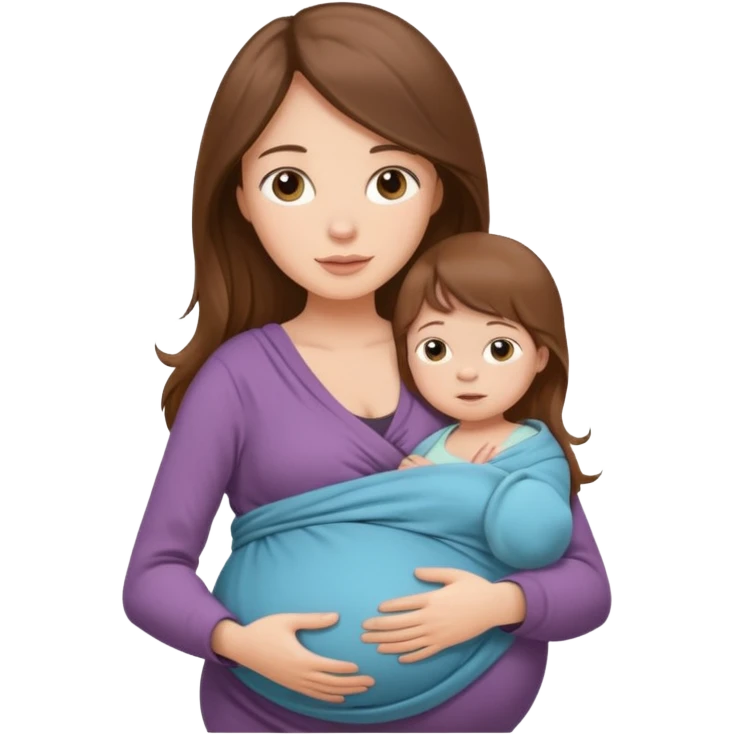 Pregnancy babywearing mom with long brown hair and fair skin with a small baby and wrap  emoji