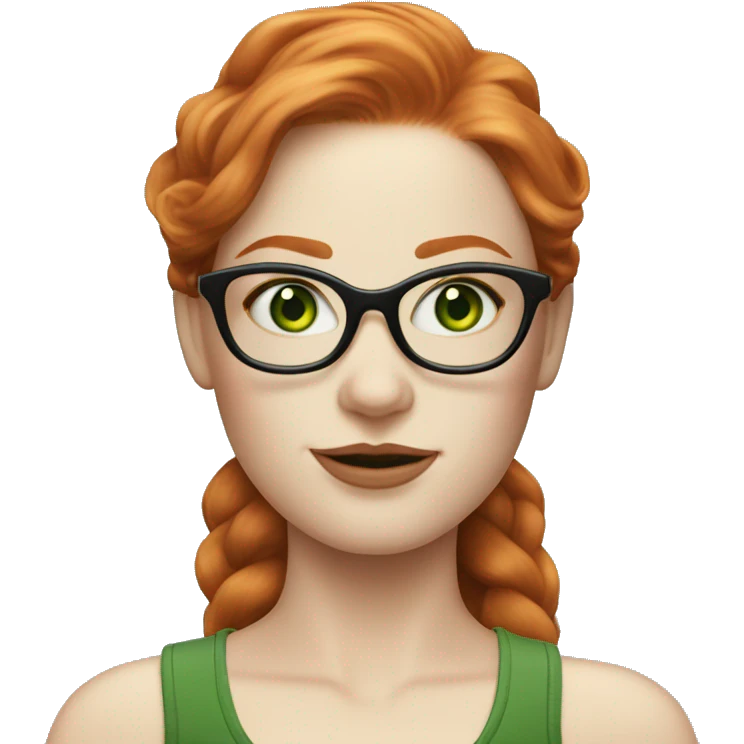 A Rubenesque pale redhead model with green eyes and glasses emoji