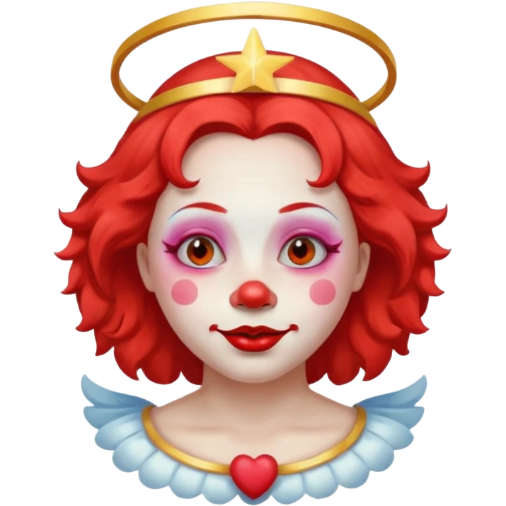 round face female clown with angel's halo no crown emoji