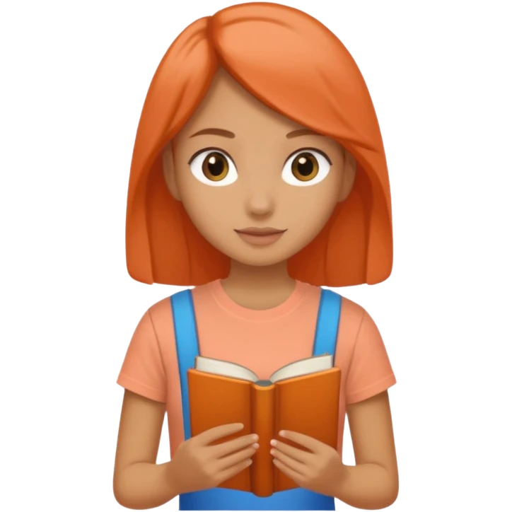 Garota com livro na mão, camiseta cor salmão  emoji