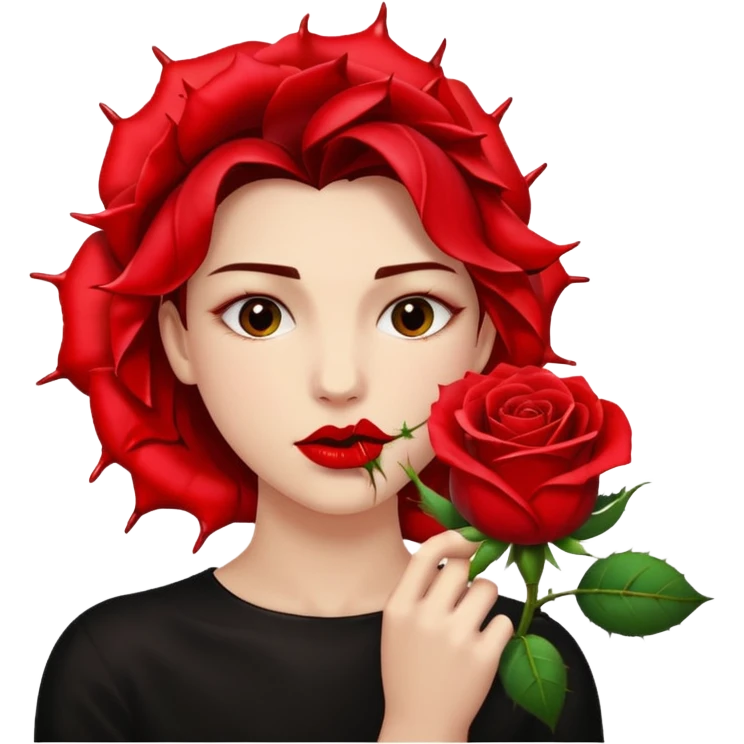 Biting a rose while side eyeing emoji