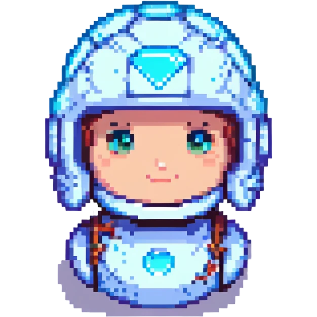 Add a diamond helmet to the Steve character in pixel art style, no background. emoji
