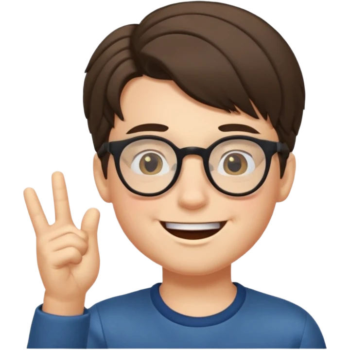 un ragazzo con gli occhiali e capelli al lato che fa l'occhiolino ed è felice emoji