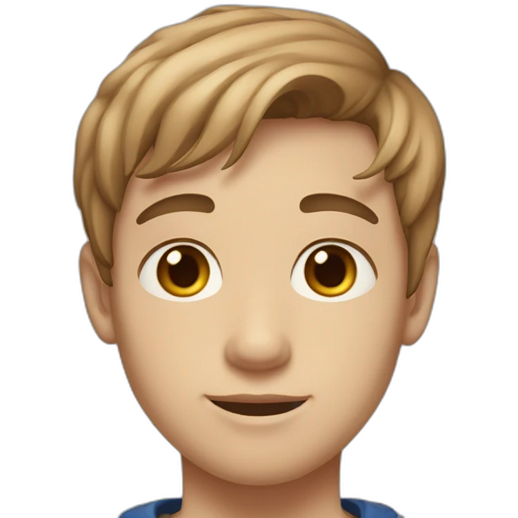 Boy with light brown hair and short 13 year old boy with brown eyes and white skin color and a sweatshirt emoji