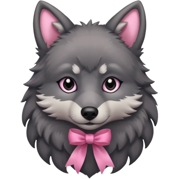 sad cute dark grey wolf with a pink ribbon emoji