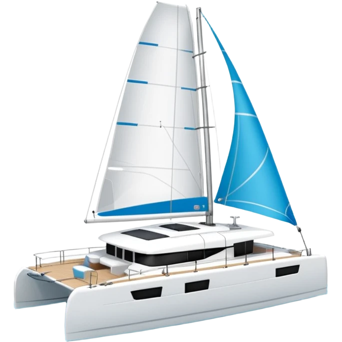 A lagoon 42 catamaran with no wording or letters on the boat. In a solid white background  emoji