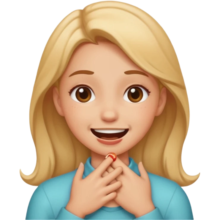 girl smiling but choking herself emoji