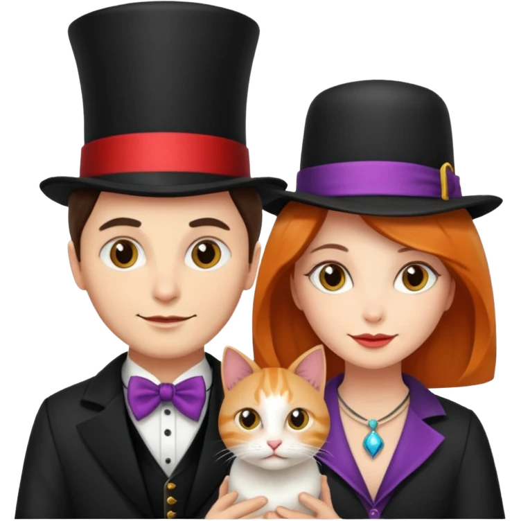 magician couple and their pet cat emoji
