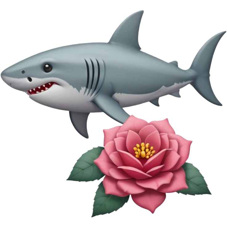 Un tiburón con una flor emoji
