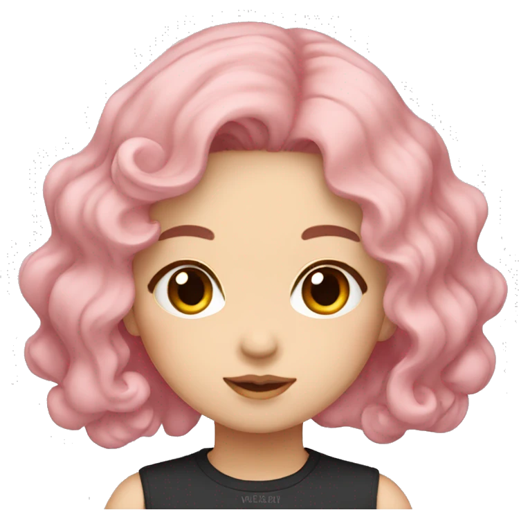 wavy pink hair girl korea w/ black eyes emoji