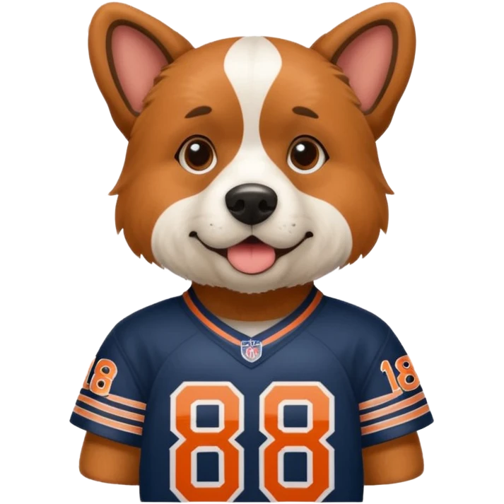 My dog wearing a Chicago bears jersey with number 18 emoji