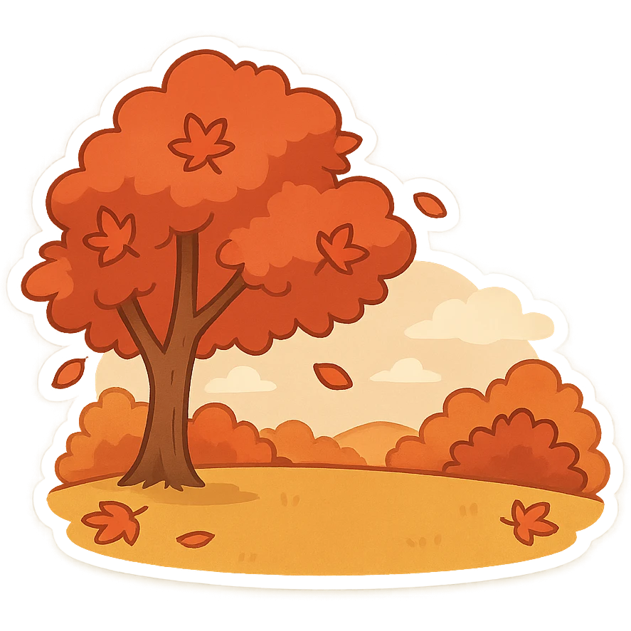 一副秋天的场景，红叶，前景是一片空地 emoji