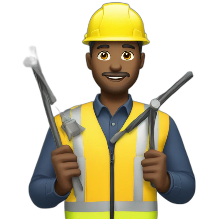 Airport worker in yellow vest with wands emoji