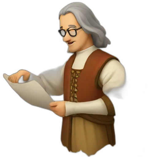 medieval architect working, overseeing a floor plan laid out on a piece of paper emoji
