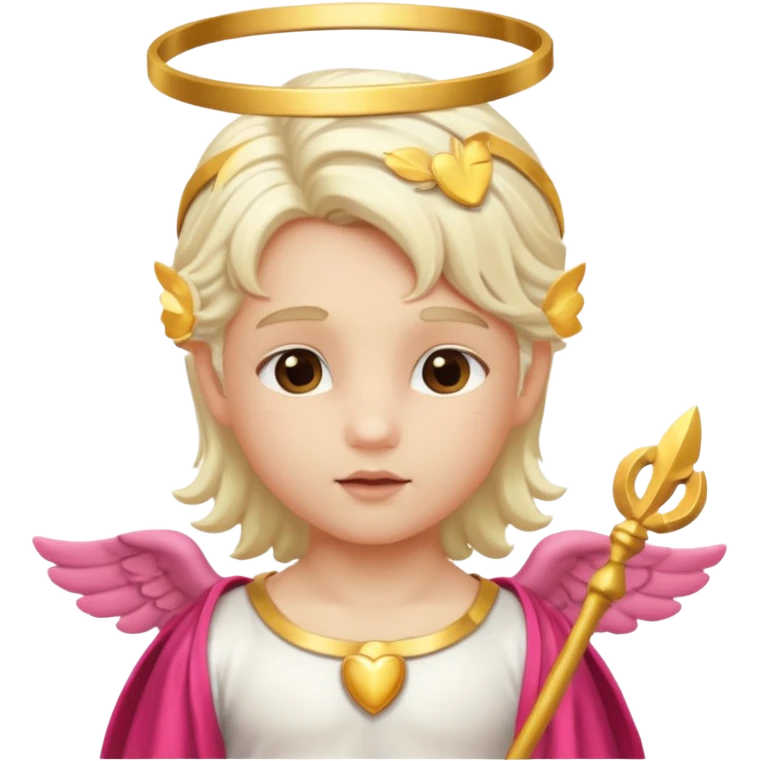 Cupid, Love God from Rome Mythology with long platinum blonde hair, gold and white outfit emoji