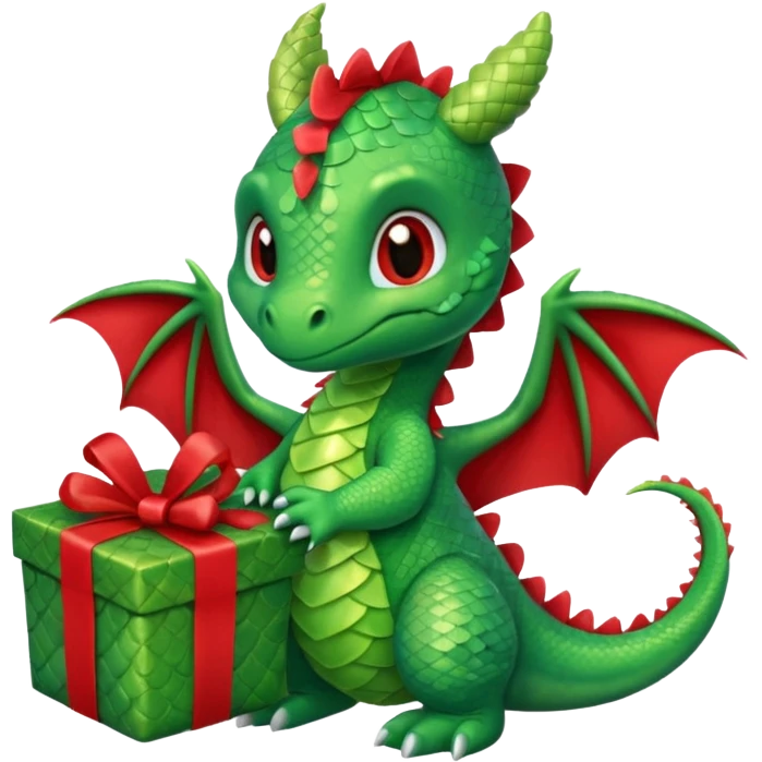 a cute baby dragon is holding a gift emoji