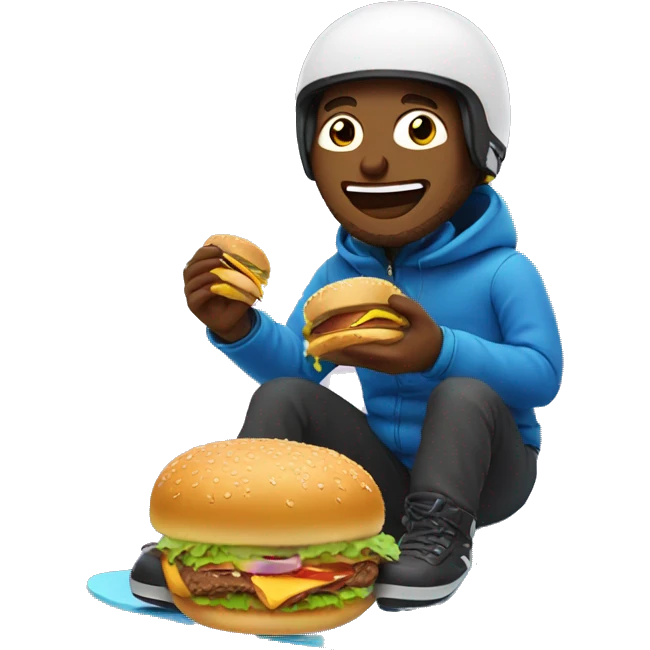 Man eating a burger while snowboarding emoji