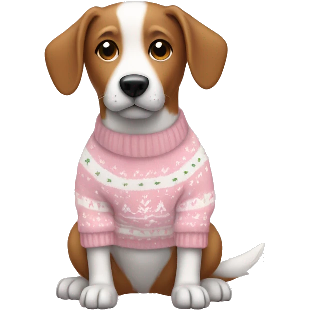 Dog in a light pink and white Christmas sweater  emoji