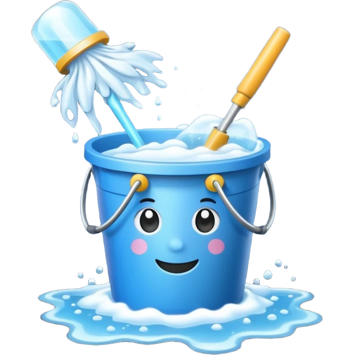 Bucket with soapy water, mop, and spray bottle grouped together with sparkles emoji