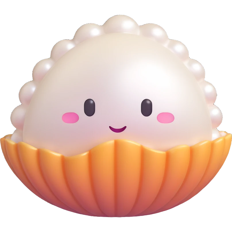 a cute white pearl in a shell, 3D emoji style, glossy finish, subtle reflections, no background emoji