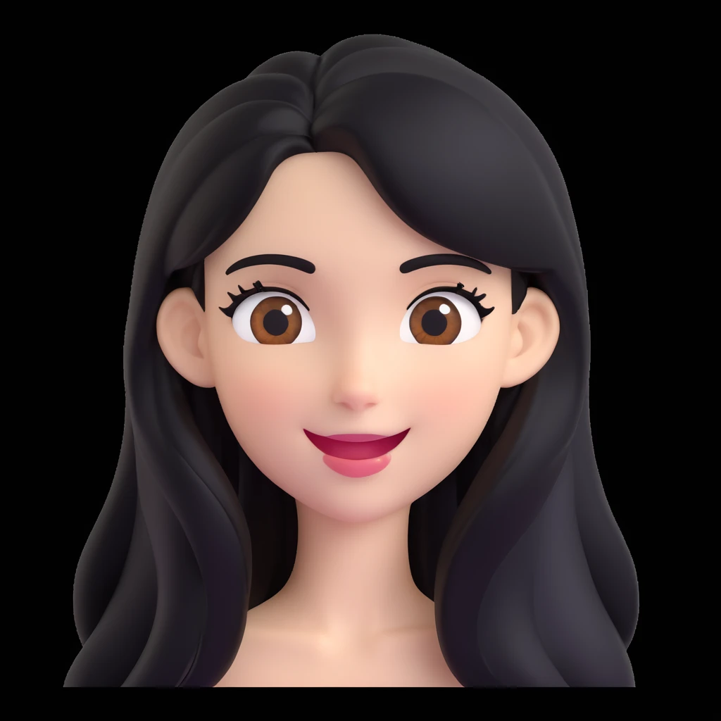 emoji of a white girl with black long hair and brown eyes, winking emoji